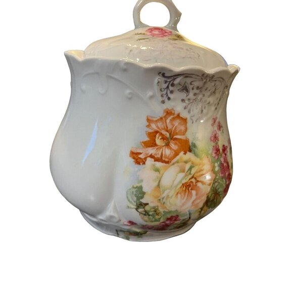 Vintage Floral Candy/Sugar Dish Biscuit Jar with Lid Floral Pattern Antique - Picture 2 of 16